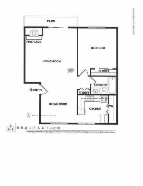 Floor plan for 1 bed, 1 bath, 828 sqft